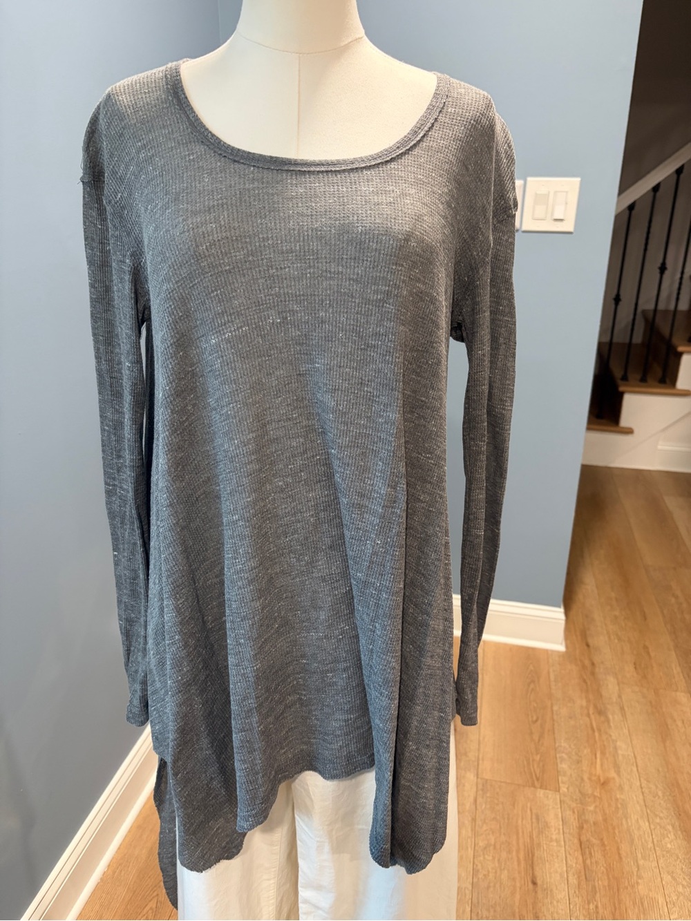 Free People NWT Gray Thermal Swing Tunic Top Long Sleeve Oversized XS